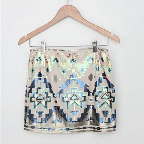 Express Aztec Print Sequin Mini Skirt, Size M - Picture 5 of 9